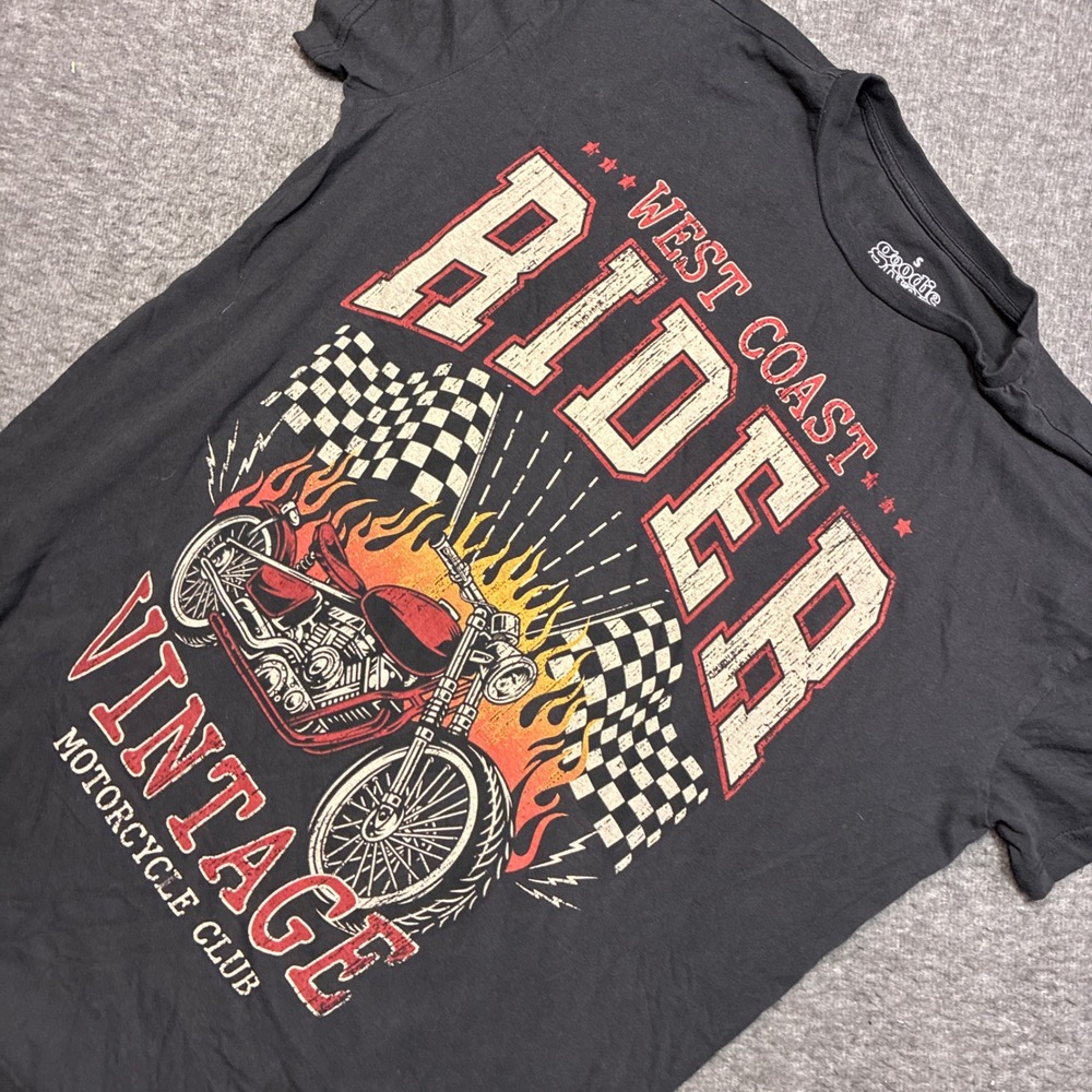 Goodie Two Sleeves West Coast Rider Mens Small Black Graphic Biker Tee